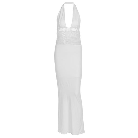Damen Maxi-Kleid mit tiefem V-Ausschnitt und taillierter Silhouette EB