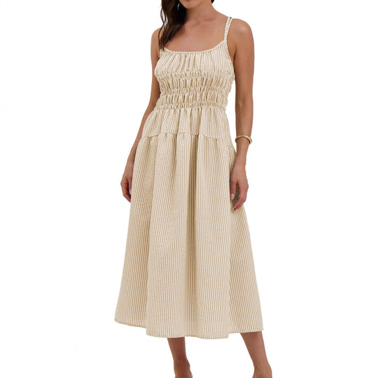 Damen luftiges Maxikleid mit Gummizug und Taschen EB