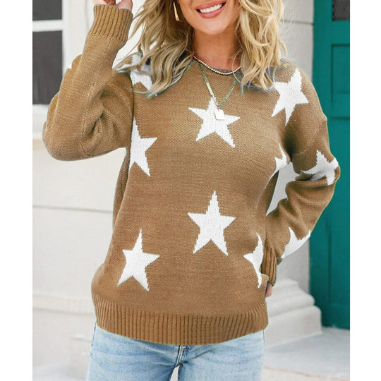 Damen Trendiger Pullover mit Sterne-Muster und lässigem Schnitt EB