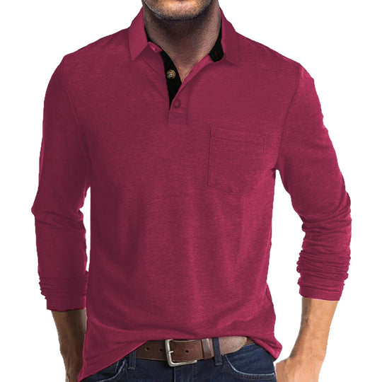 Herren nan langärmliges Polohemd mit Brusttasche, Kontrastknopfleiste und legerer Stretch-Passform EB