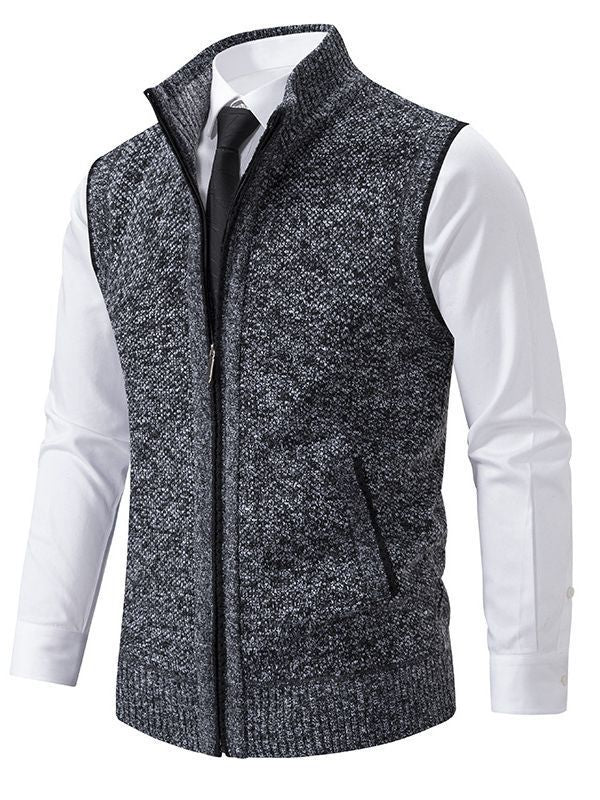 Herren elegante Strickweste mit hohem Kragen und praktischen Reißverschlusstaschen EB