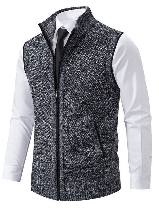 Herren elegante Strickweste mit hohem Kragen und praktischen Reißverschlusstaschen EB