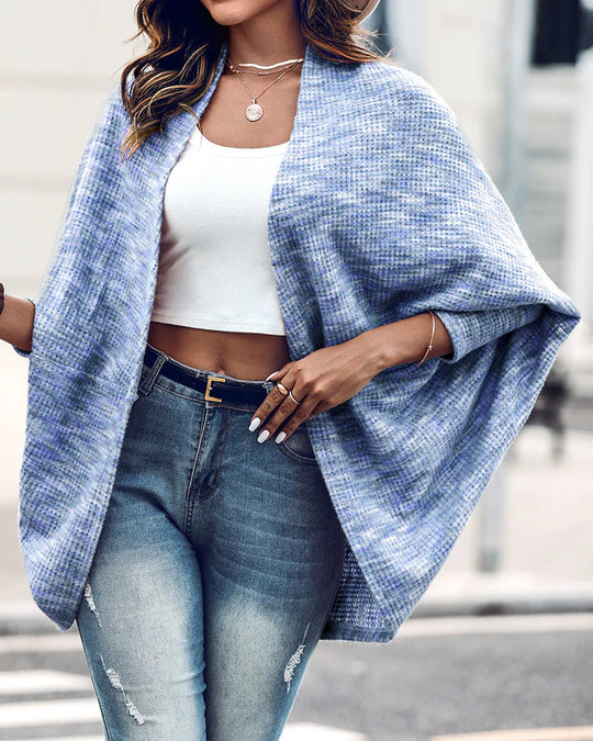 Damen Oversized Strickponcho mit offener Front und Bouclé‑Struktur EB
