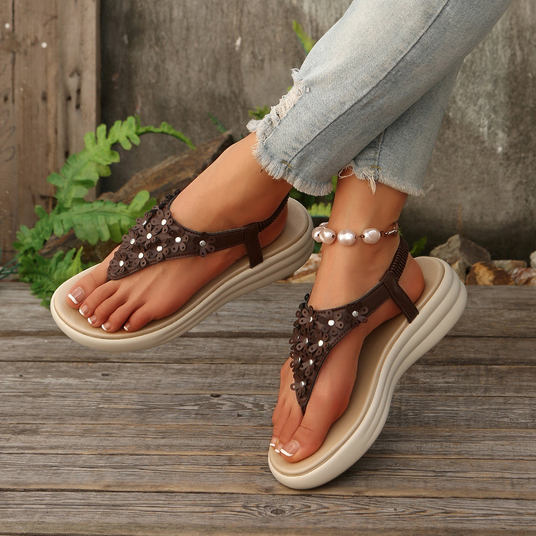 Damen Sandalen mit floralem Dekor und komfortablem Wedge-Design EB