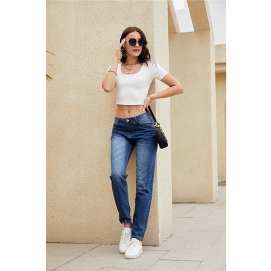 Damen gerade geschnittene Jeans mit Vintage-Details EB