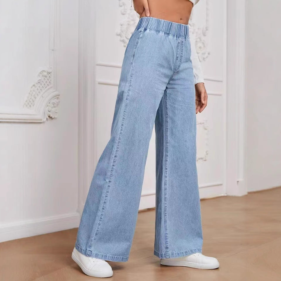 Damen Weite Denim-Hose mit elastischem Bund und lässigem Schnitt EB