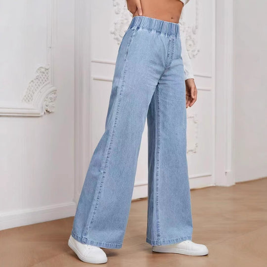 Damen Weite Denim-Hose mit elastischem Bund und lässigem Schnitt EB