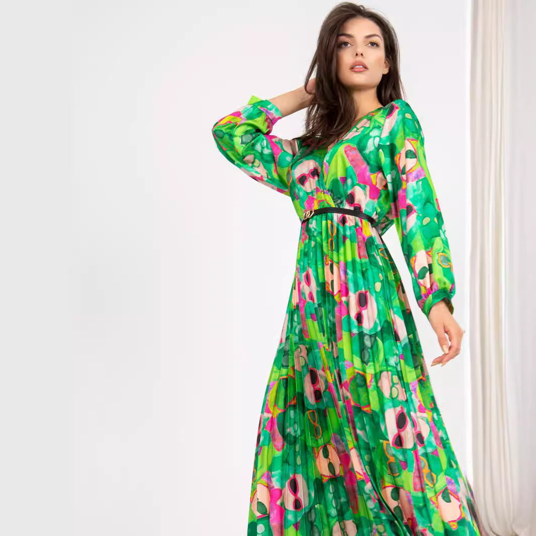 Damen Plisseekleid mit Wellenmuster und tailliertem Design EB