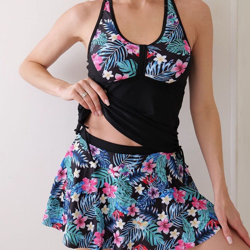 Damen Tankini mit floralem Oberteil und elegantem Rock EB