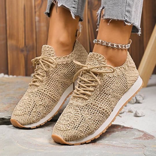 Damen Atmungsaktive Freizeitsneaker mit floralem Netzdesign EB