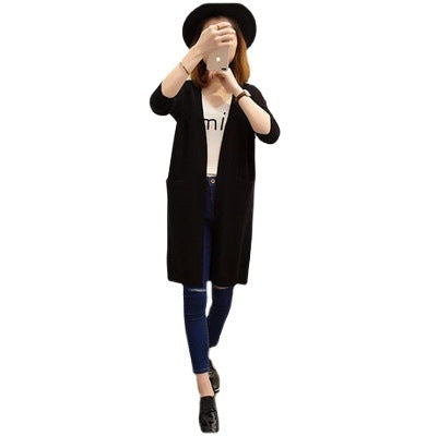 Damen Langer Strickcardigan mit lässiger Passform und tiefem V-Ausschnitt EB
