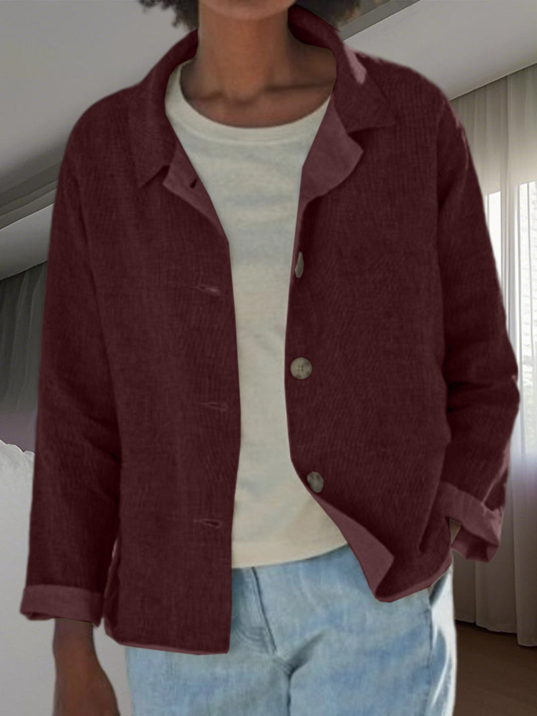 Damen Leichte Überwurfjacke mit strukturiertem Webmuster EB