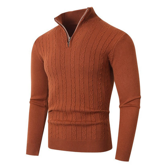 Herren nan gerippter Halbzip-Pullover mit Zopfmuster, Stehkragen und schmaler Passform EB
