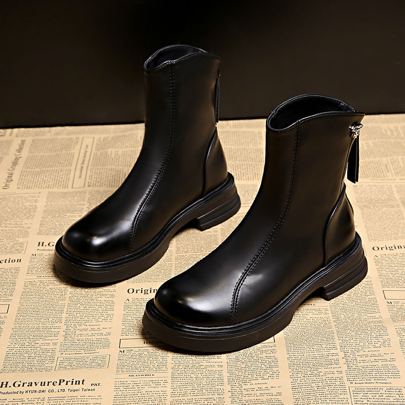 Damen Elegante und bequeme Stiefeletten aus hochwertigem Kunstleder mit seitlichem Reißverschluss EB