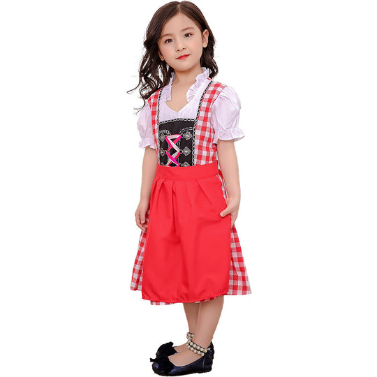 Damen nan traditionelles Kinderdirndlkleid mit geschnürtem Mieder, bestickten Details und abnehmbarer Schürze EB