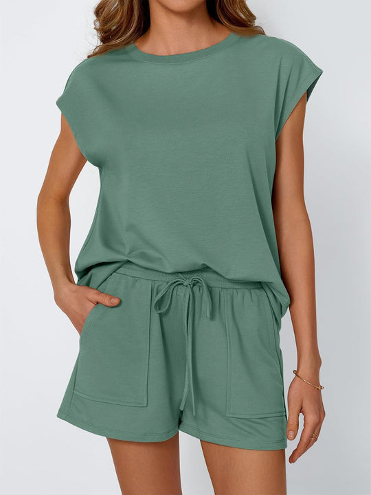 Damen lässiges Zweiteiliges Set mit weitem Oberteil und Shorts EB