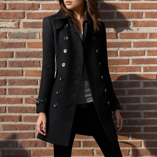 Damen Wollmantel mit stilvollem Knopfdesign EB
