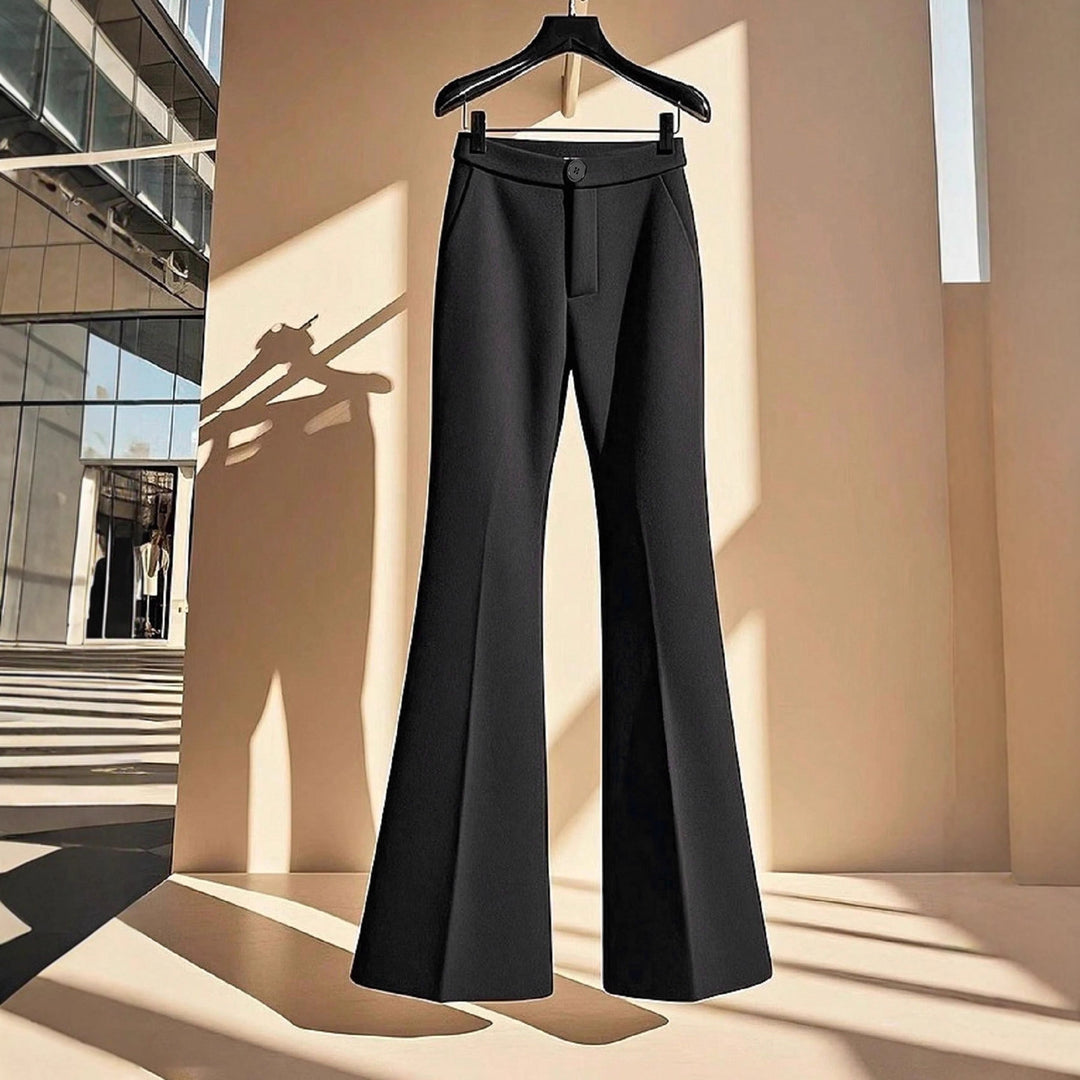 Damen elegante Flared-Hose mit hohem Bund und praktischen Eingrifftaschen EB