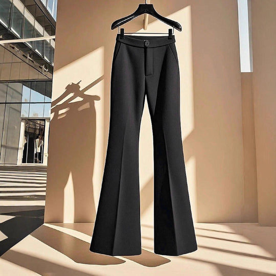 Damen elegante Flared-Hose mit hohem Bund und praktischen Eingrifftaschen EB