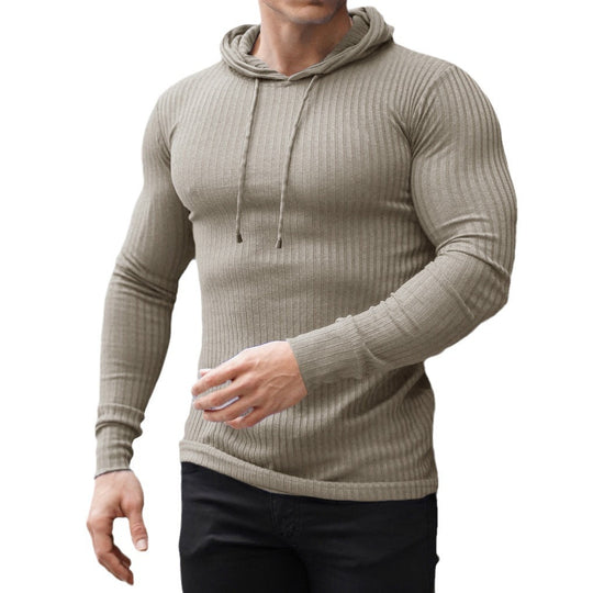 Herren nan eng anliegendes Rippstrick-Kapuzenlongsleeve mit Slim-Fit und Elastikanteil EB