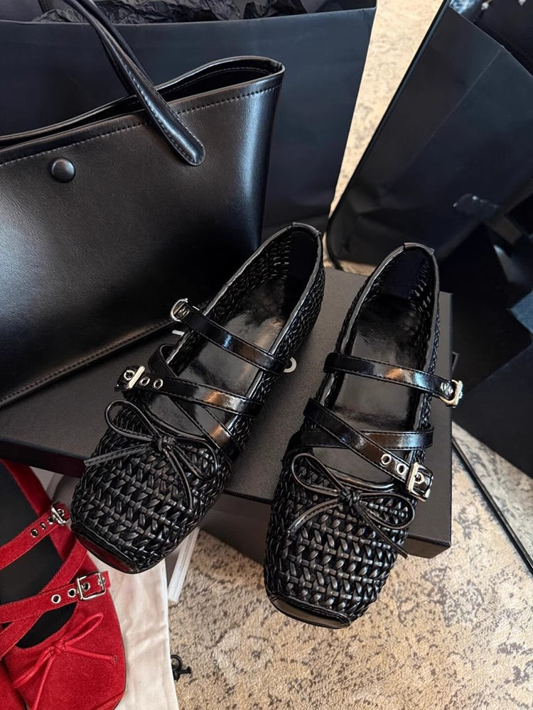 Damen Ballerina-Schuhe mit dekorativem Netzdesign und komfortablem Riemen EB