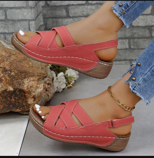Damen Komfortable Wedge-Pantoletten mit verstellbaren Riemen EB