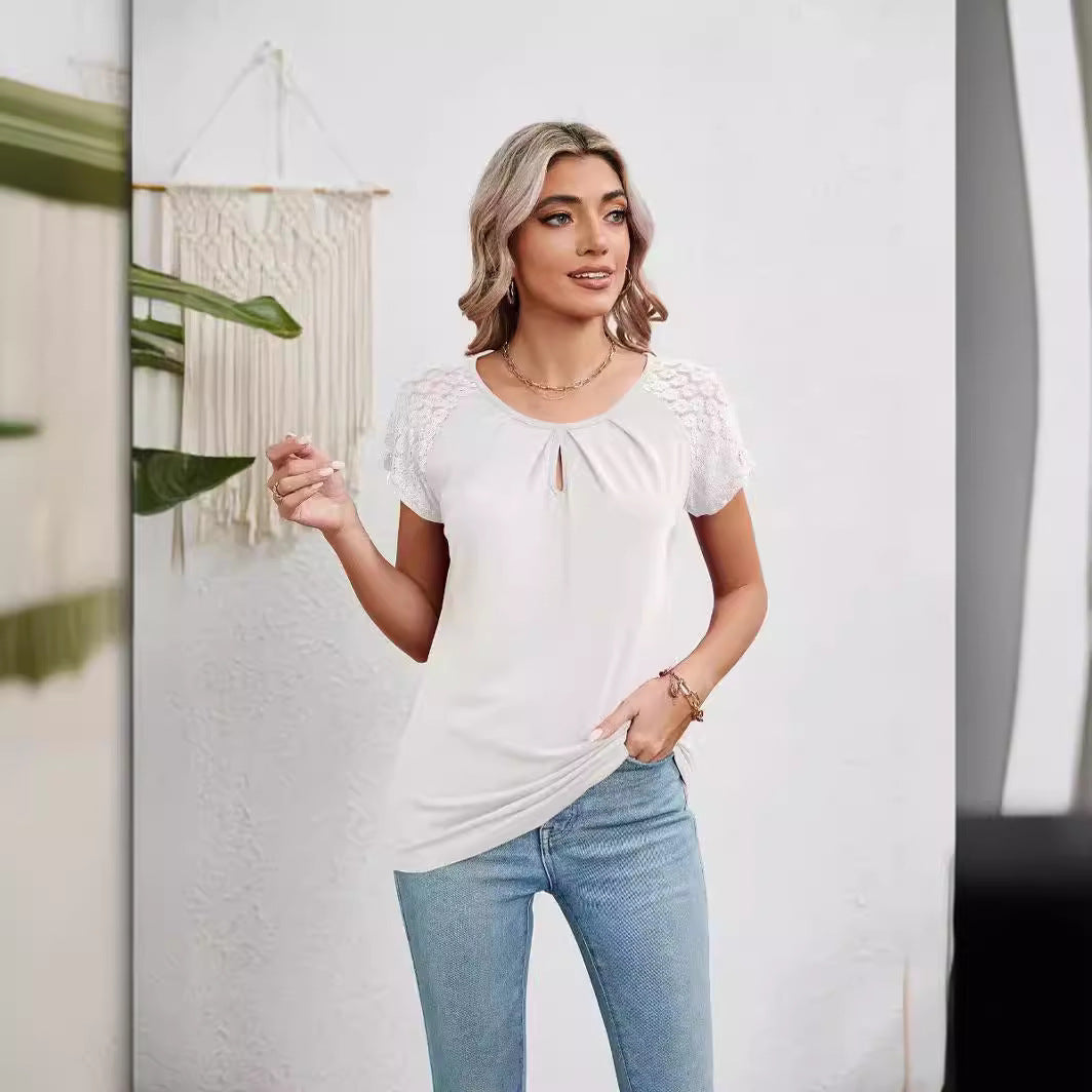 Damen T-Shirt mit Spitzendetails EB