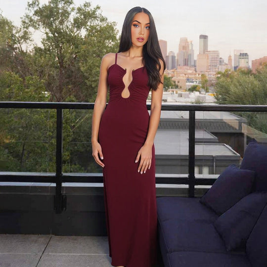 Damen Elegantes Maxikleid mit einzigartigem Schlüsselloch-Ausschnitt und figurschmeichelndem Schnitt EB