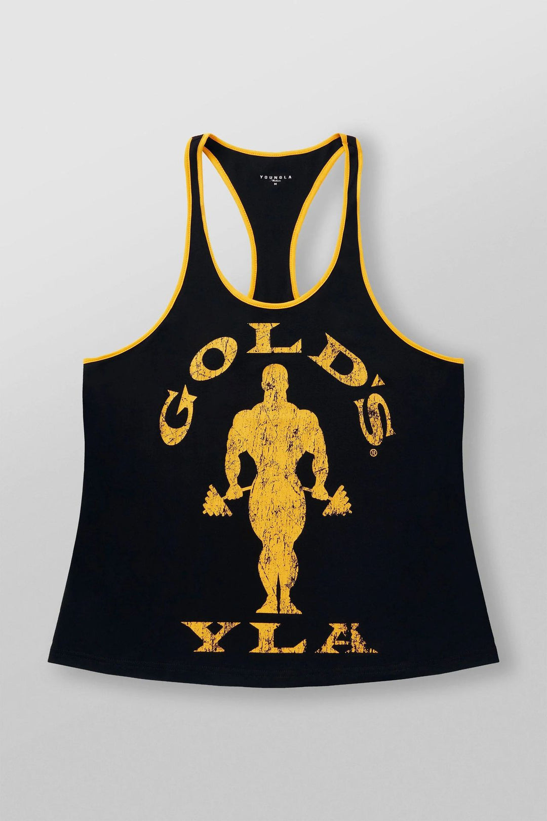 Herren nan athletisches Stringer Tanktop rückenfreier Schnitt mit Kontrastpaspel und Kraftsportmotiv EB