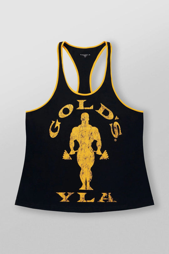 Herren nan athletisches Stringer Tanktop rückenfreier Schnitt mit Kontrastpaspel und Kraftsportmotiv EB