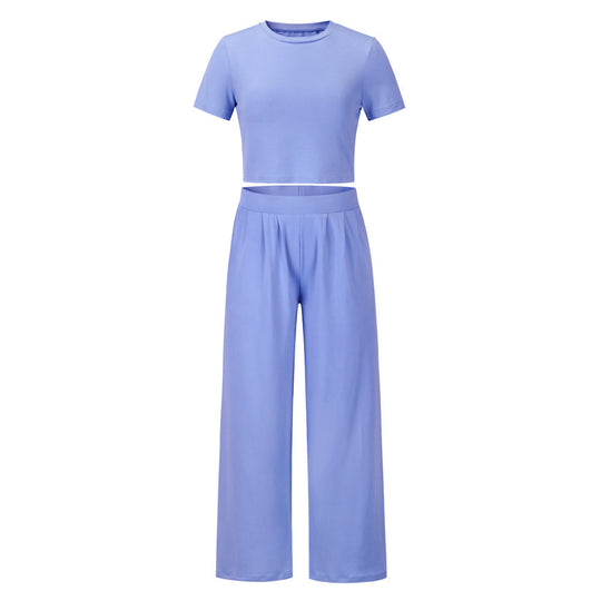 Damen lässiges Cropped T-Shirt und weite Palazzo-Hose Set EB