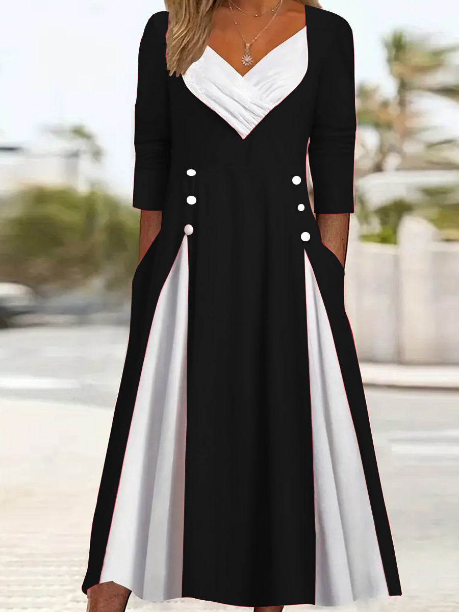 Damen Elegantes Midi-Kleid mit asymmetrischem Saum und stylischen Knopfdetails EB