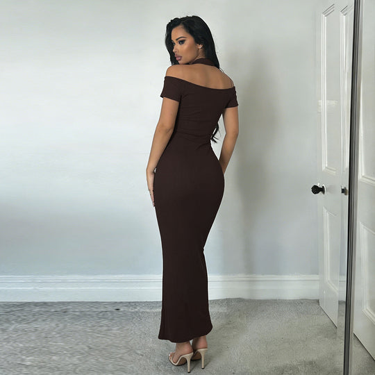 Damen Off-Shoulder Maxikleid mit elegantem Choker EB