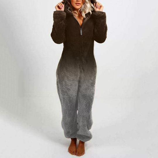 Damen Fleece-Einteiler mit Kapuze und Farbverlaufsdesign EB