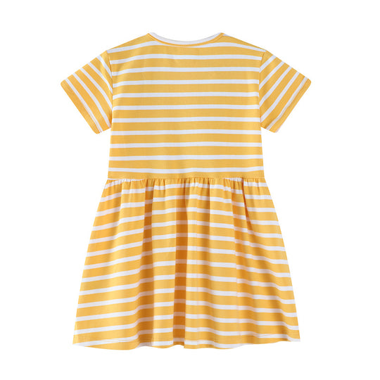 Mädchen Freizeitkleid mit gestreiftem Design und niedlichen Hasenapplikationen EB
