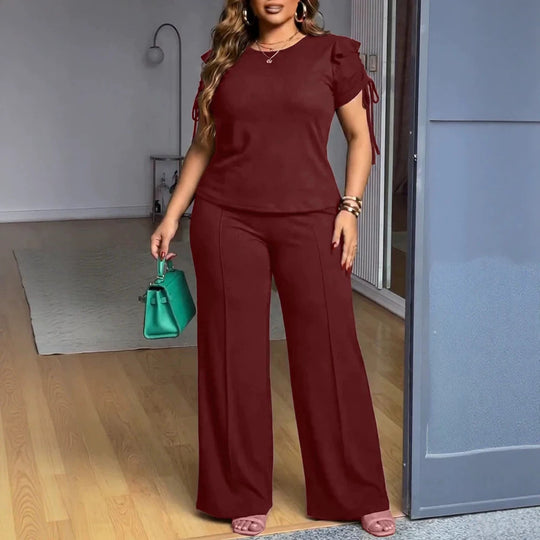 Damen Elegantes Freizeit-Anzugset mit Rüschendetails und weitem Schnitt EB