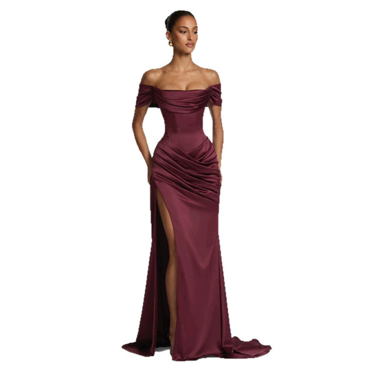 Damen Elegantes Off-Shoulder-Maxikleid mit seitlichem Schlitz EB