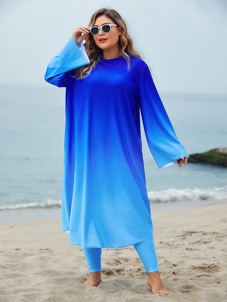 Damen Badeanzug mit langen Ärmeln und elegantem Farbverlauf EB