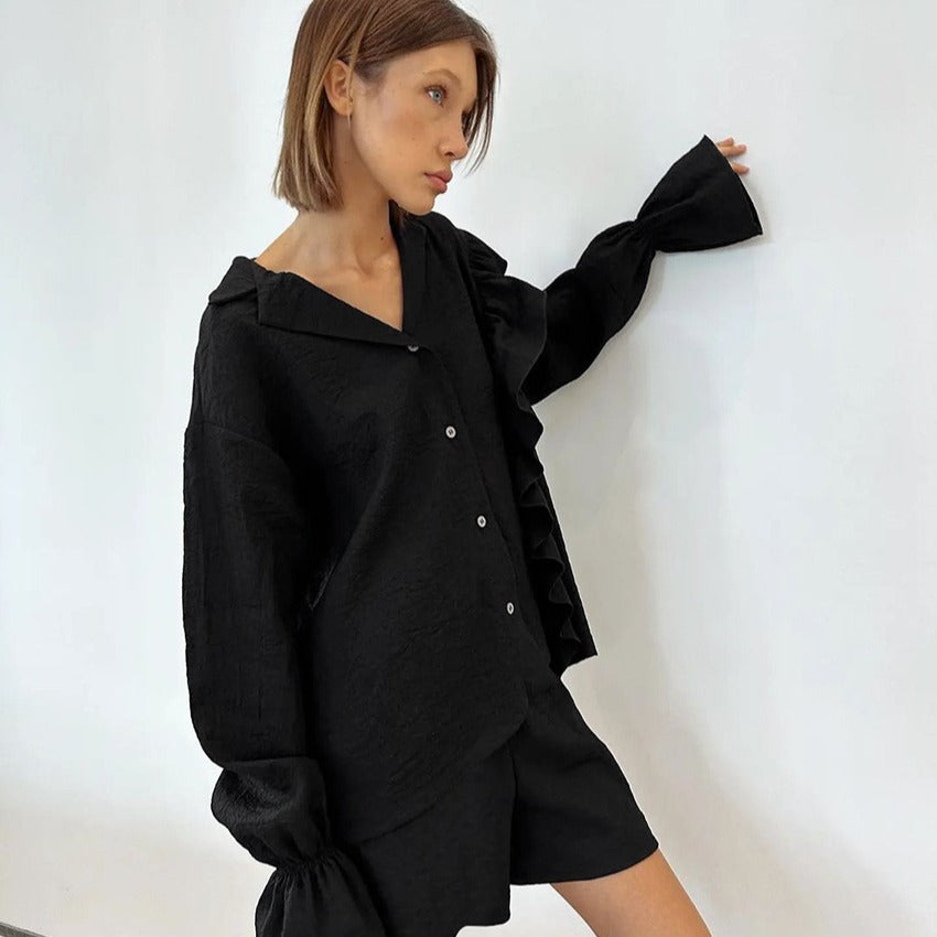 Damen Loungewear Set mit eleganten Rüschendetails EB