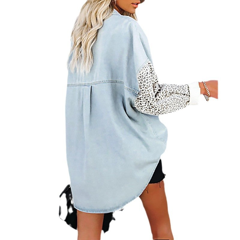 Damen Modische Hemdbluse mit Leopardenmustern und oversized Schnitt EB