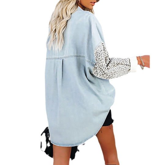 Damen Modische Hemdbluse mit Leopardenmustern und oversized Schnitt EB