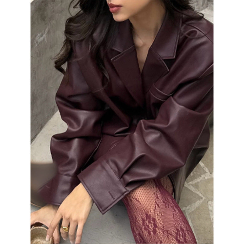 Damen Kunstlederjacke im modernen Oversize-Stil EB