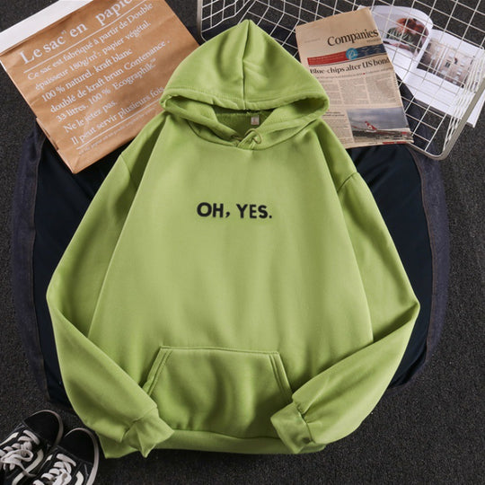 Damen nan Kapuzenpullover mit weichem Innenfutter, Kängurutasche und dezentem Frontprint EB
