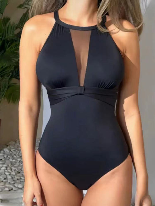 Damen Sportlicher Einteiler-Badeanzug mit raffinierter Mesh-Detail EB
