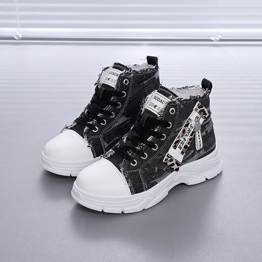 Damen High-Top Sneakers mit vintage Denim-Detail und verstärkter Sohle EB