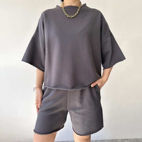 Damen lässiges Crop-Top und Shorts-Set mit weitem Schnitt EB