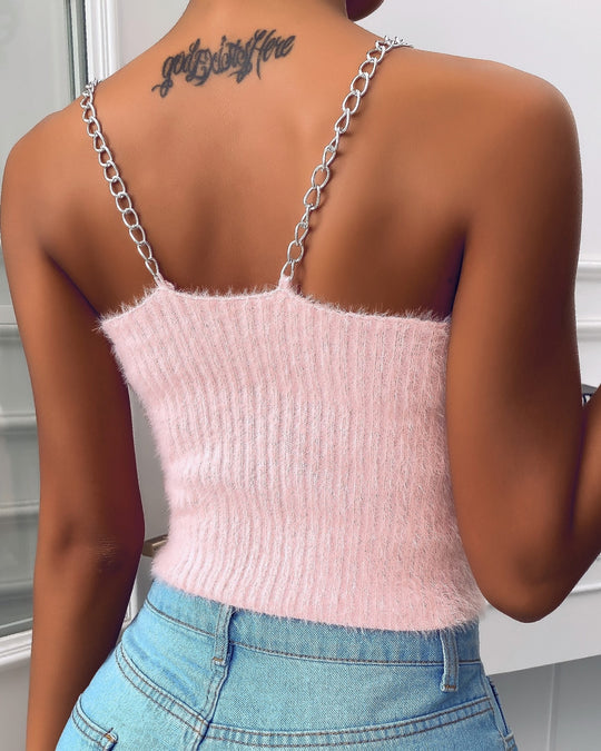 Damen cropped Top mit dekorativem Schmetterlings-Design und Kettenträger EB