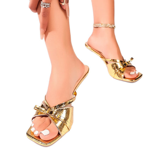Damen modische Slide-Sandalen mit klarem Blockabsatz EB