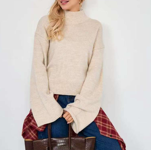 Damen Strickpullover mit lässigem Schnitt und Volumenärmeln EB
