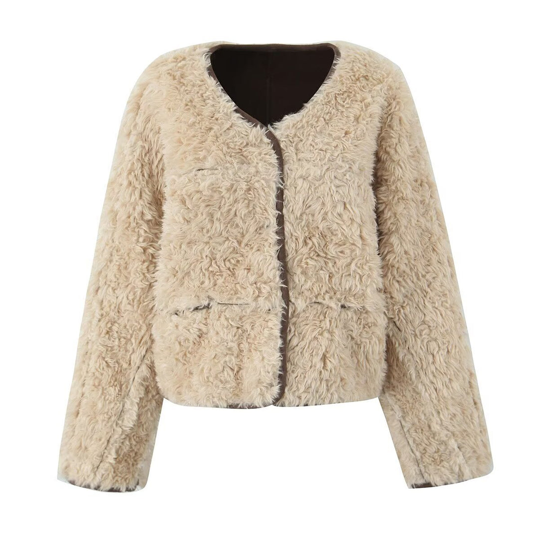 Damen Fuzzy Kurzjacke mit einzigartiger Struktur und lässigem Schnitt EB